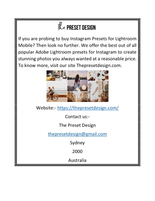 Buy Adobe Lightroom Mobile Presets | The Preset Design