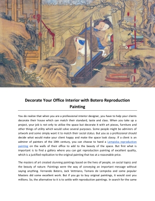 Decorate Your Office Interior with Botero Reproduction Painting
