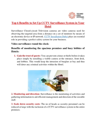 Top 6 Benefits to Set Up CCTV Surveillance System in Your Hotel