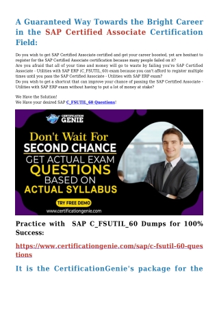 99.9% Passing Surety with Newly Launched SAP C_FSUTIL_60 Dumps PDF