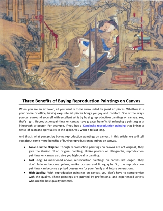 Three Benefits of Buying Reproduction Paintings on Canvas