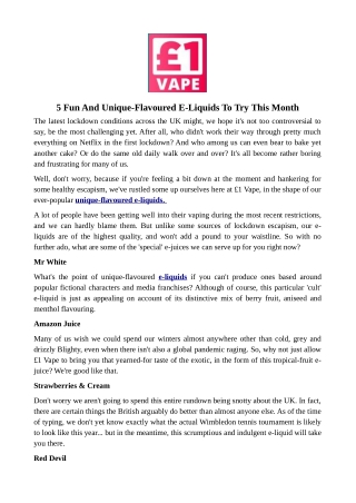 5 Fun And Unique-Flavoured E-Liquids To Try This Month