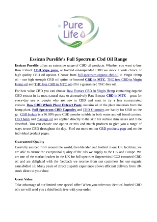 Essican Purelife’s Full Spectrum Cbd Oil Range