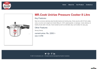 MR.Cook Unirize Pressure Cooker 8 Litre