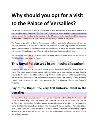 Why should you opt for a visit to the Palace of Versailles?