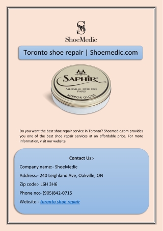 Toronto shoe repair | Shoemedic.com