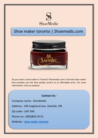 Shoe maker toronto | Shoemedic.com