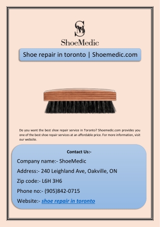 Shoe repair in toronto | Shoemedic.com