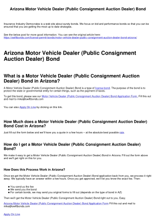 Arizona Motor Vehicle Dealer (Public Consignment Auction Dealer) Bond