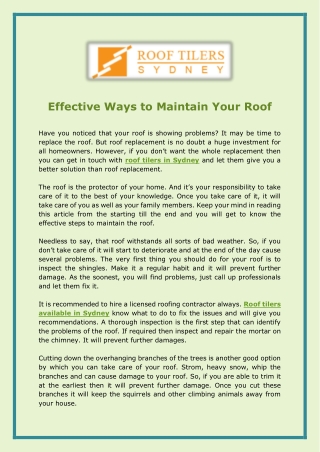 Effective Ways to Maintain Your Roof