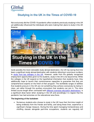 Studying in the UK in the Times of COVID-19