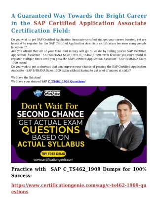 100% Free SAP C_TS462_1909 Dumps PDF Demo Before Payment