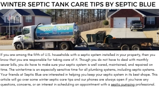 WINTER SEPTIC TANK CARE TIPS BY SEPTIC BLUE