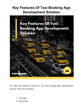 Key Features Of Taxi Booking App Development Solution