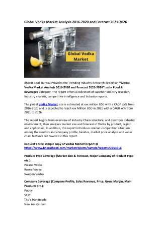 Global Vodka Market Analysis 2016-2020 and Forecast 2021-2026