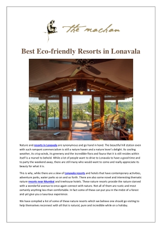 Best Eco-friendly resorts In lonavala