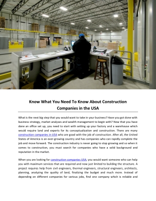 Know What You Need To Know About Construction Companies in the USA