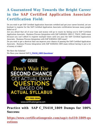 SAP C_TS410_1809 Dumps Questions – Pass C_TS410_1809 Exam With CertificationGenie