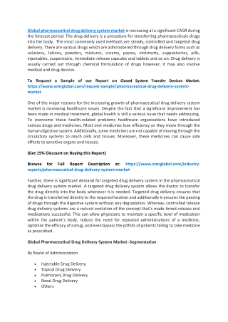 Global Pharmaceutical Drug Delivery System Market  Size, Industry Trends, Share and Forecast 2019-2025