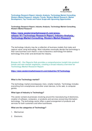 Technology Research Report, Industry Analysis, Technology Market Consulting, Western Market Research