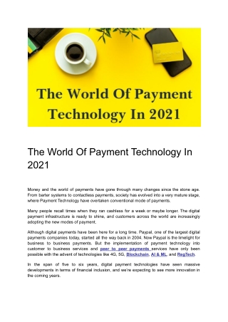 The World Of Payment Technology In 2021