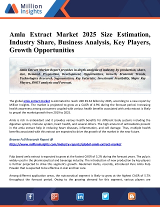 Amla Extract Market Demand, Global Overview, Size, Value Analysis, Leading Players Review and Forecast to 2025