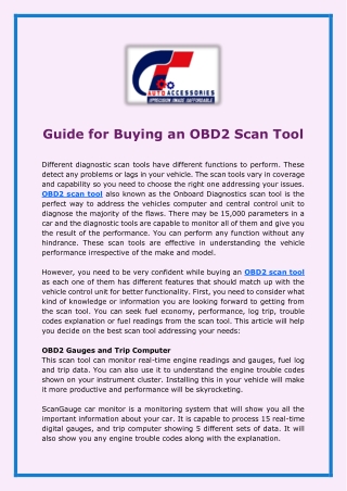 Guide For Buying An OBD2 Scan Tool