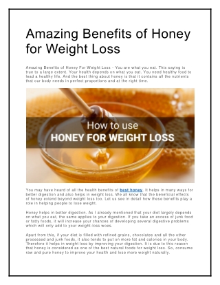 Amazing Benefits of Honey for Weight Loss