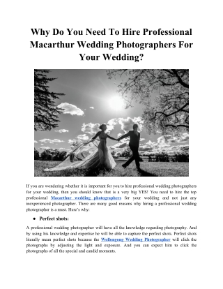 Why Do You Need To Hire Professional Macarthur Wedding Photographers For Your Wedding?
