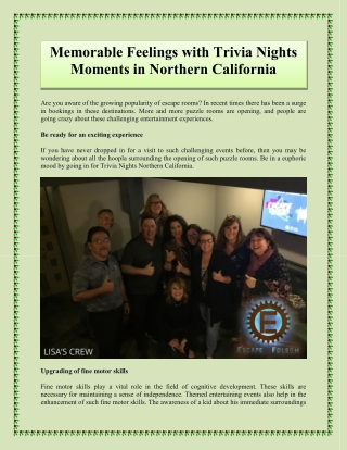 Memorable Feelings with Trivia Nights Moments in Northern California