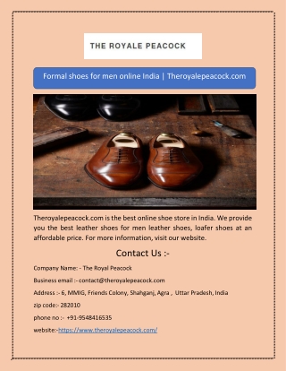 Formal shoes for men online India | Theroyalepeacock.com