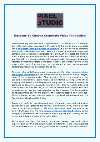 Reasons To Choose Corporate Video Production