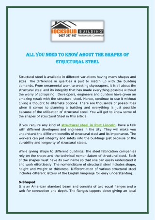 All You Need To Know About The Shapes Of Structural Steel