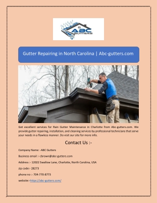 Gutter Repairing in North Carolina | Abc-gutters.com 