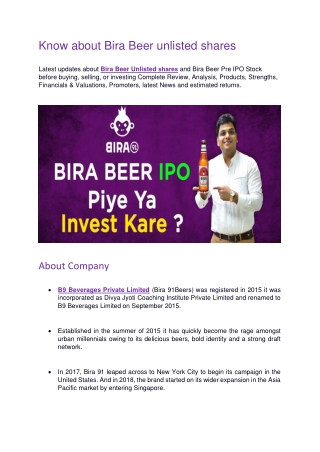 Know about Bira Beer shares