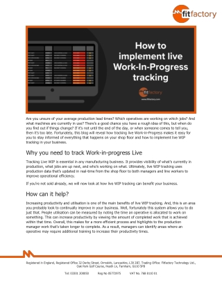 How to implement Live Work-In-Progress (WIP) Tracking - Fitfactory Technology