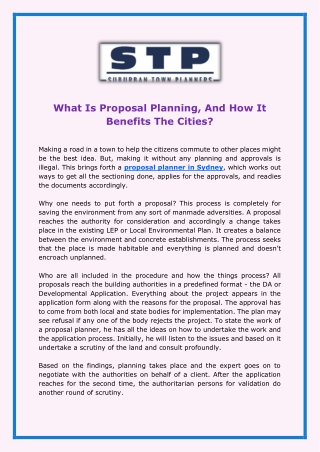 What Is Proposal Planning, And How It Benefits The Cities?