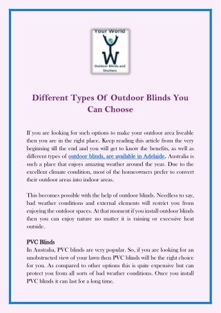 Different Types Of Outdoor Blinds You Can Choose