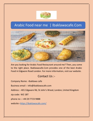 Arabic Food near me  | Ibaklawacafe.Com