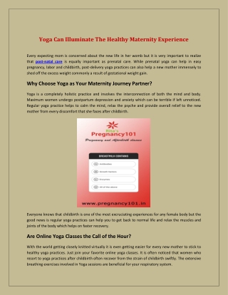 Yoga Can Illuminate the Healthy Maternity Experience