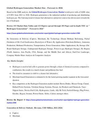 Hydrogen Generation Market Size - Forecasts to 2026