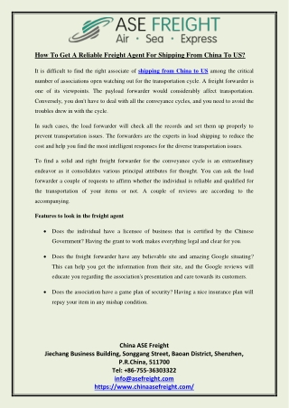 How To Get A Reliable Freight Agent For Shipping From China To US?