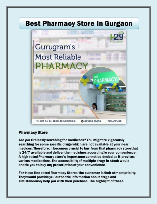 Best Pharmacy Store In Gurgaon - Medical Store Near Me for Home Delivery