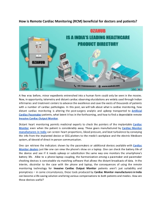 How is Remote Cardiac Monitoring (RCM) beneficial for doctors and patients?