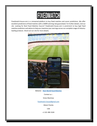Real World Fixed Matches | Fixedmatch-house.com
