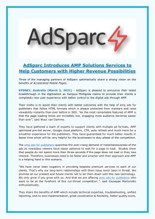 AdSparc Introduces AMP Solutions Services to Help Customers with Higher Revenue Possibilities