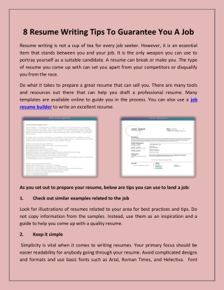 8 Resume Writing Tips To Guarantee You A Job