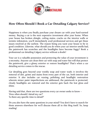 How Often Should I Book a Car Detailing Calgary Service?