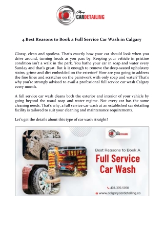 4 Best Reasons to Book a Full Service Car Wash in Calgary