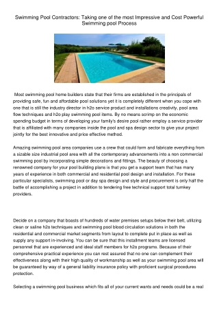 SwimmingPoolContractorsTakingoneofthemostImpressiveandCostPowerfulSwimmingpoolProcess